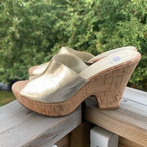 🌺 DEE KELLER ITALY CORK HEELED SLIDES